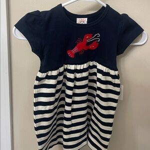 NWT Navy & White Striped Dress with Red Lobster - Luigi Kids